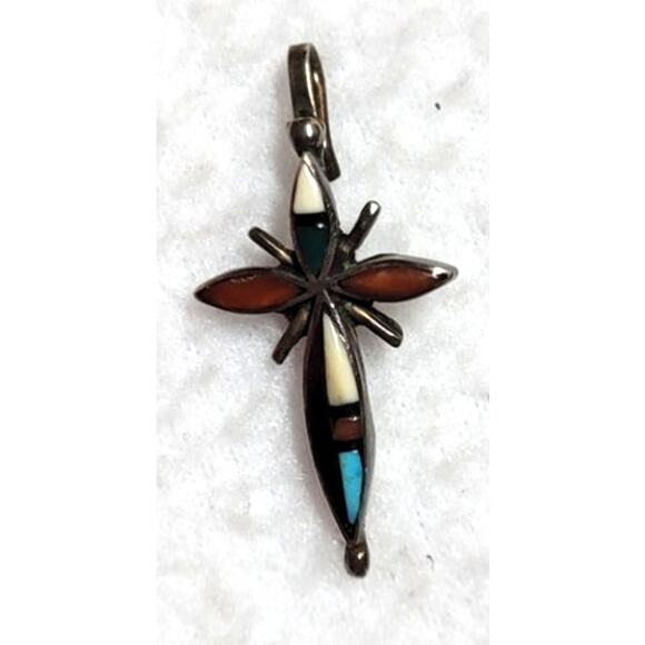 Small Sterling Silver 925 Signed Initials Zuni Cross Pendant Small Hook Bail - Picture 5 of 9